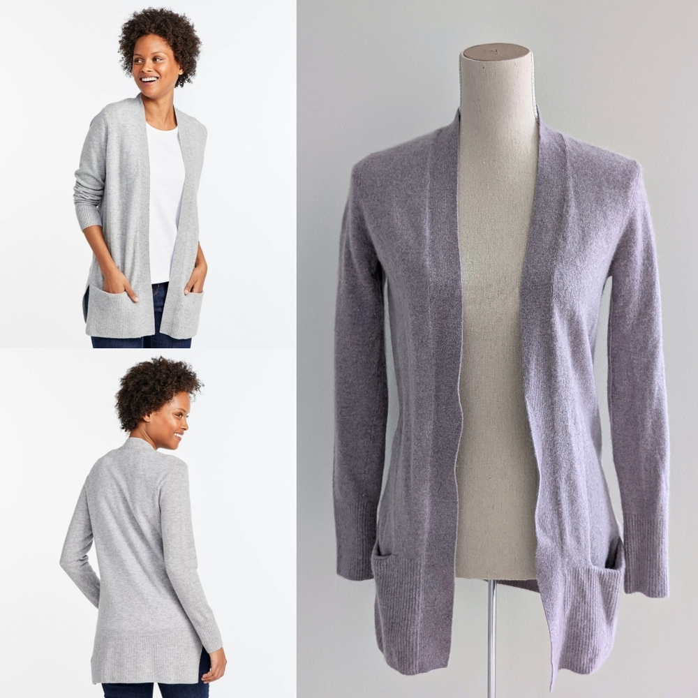 LL Bean Cashmere Dusty Lavender Open-Front Cardigna Sweater
